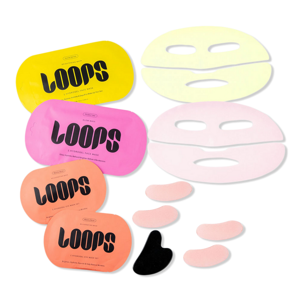 LOOPS Sculpt & Glow Hydrogel Face & Eye Mask 4 Piece Set + Gua Sha #1