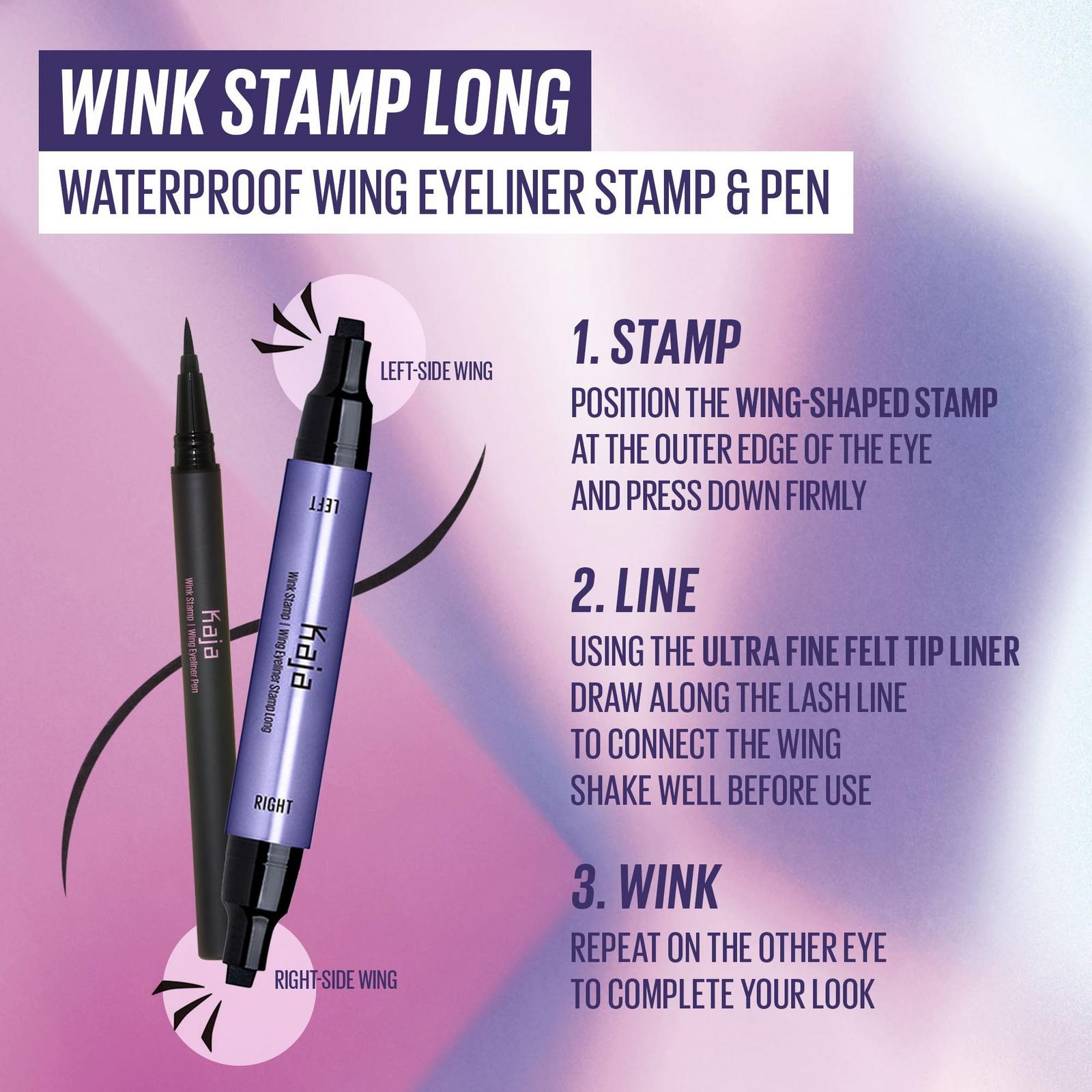 Wink Stamp Waterproof Winged Eyeliner - Stamp & Liquid Pen - Black - Long Wing