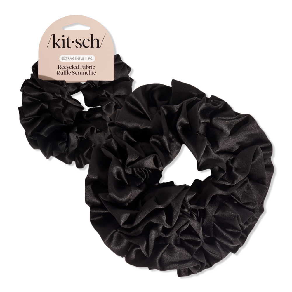 Kitsch Recycled Fabric Ruffle Scrunchie - Black In Black