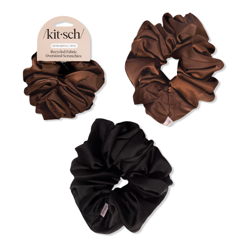Kitsch Recycled Fabric Brunch Scrunchies - Black & Chocolate