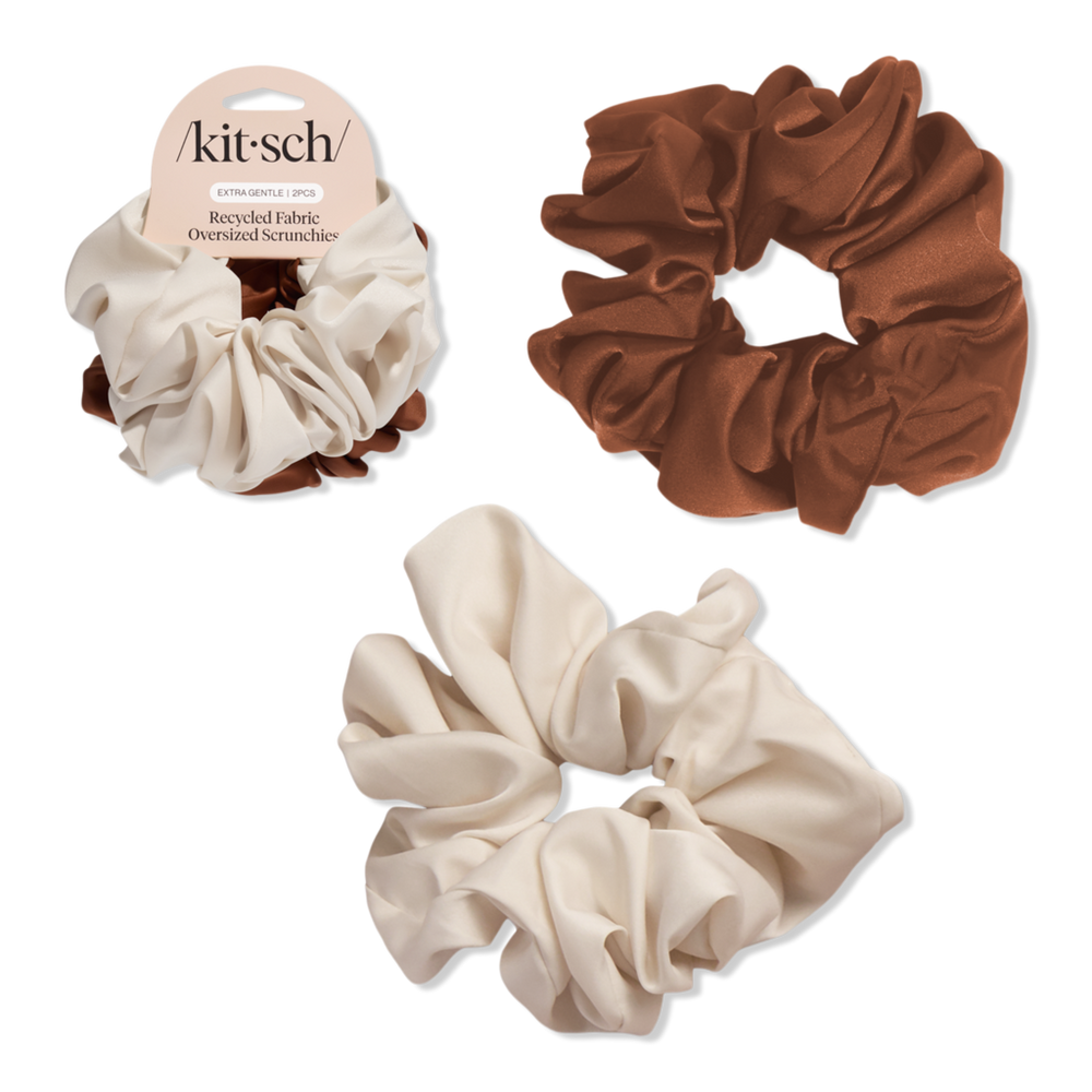 Kitsch Recycled Fabric Brunch Scrunchies - Cream & Camel