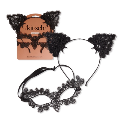 Kitsch Lace Headband & Mask 2 Piece Set - Black Cat