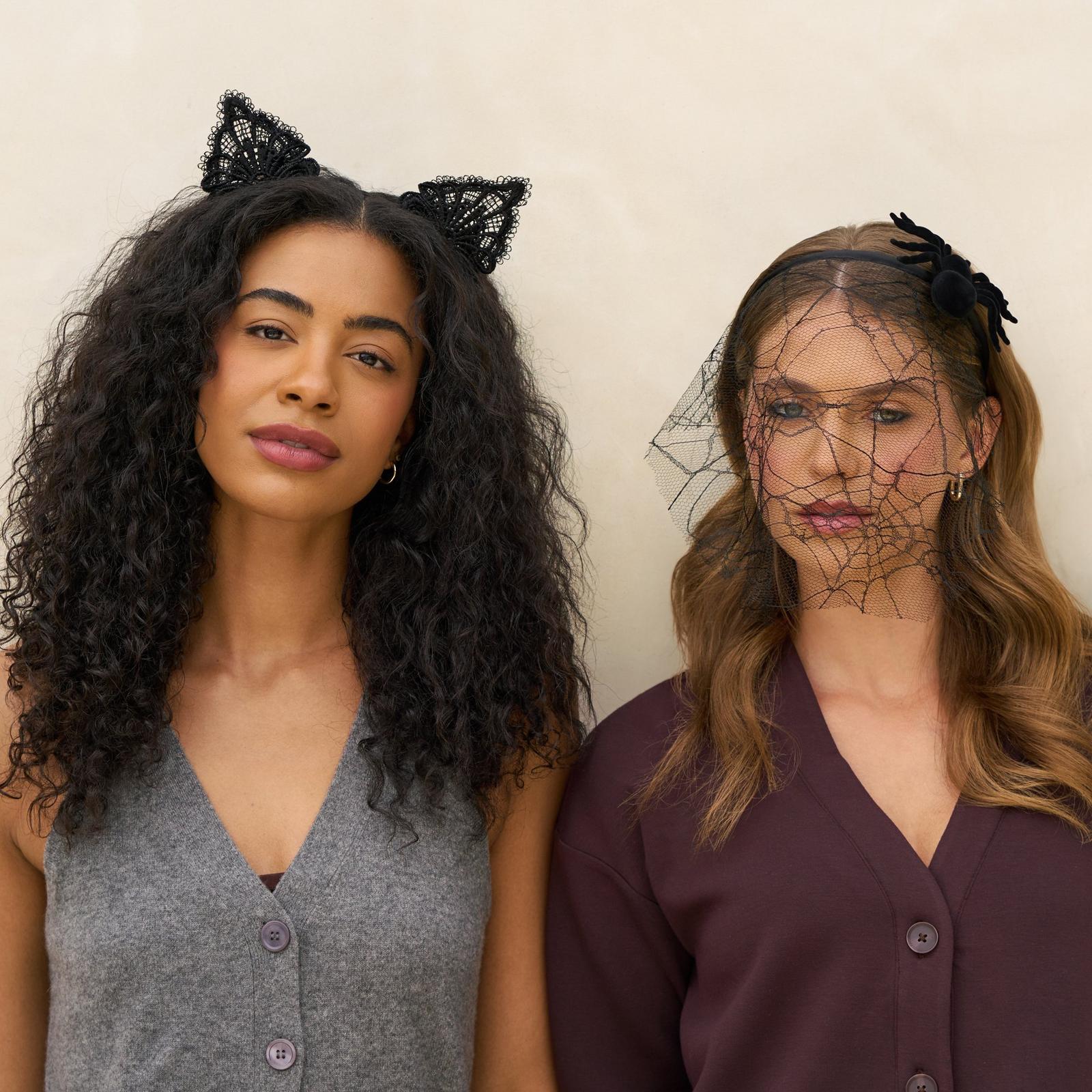 Lace Headband & Mask 2 Piece Set - Black Cat