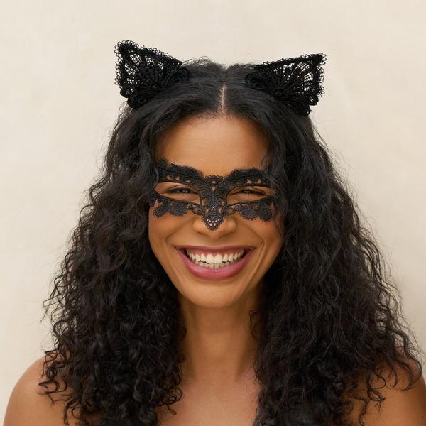 Kitsch Lace Headband & Mask 2 Piece Set - Black Cat #4