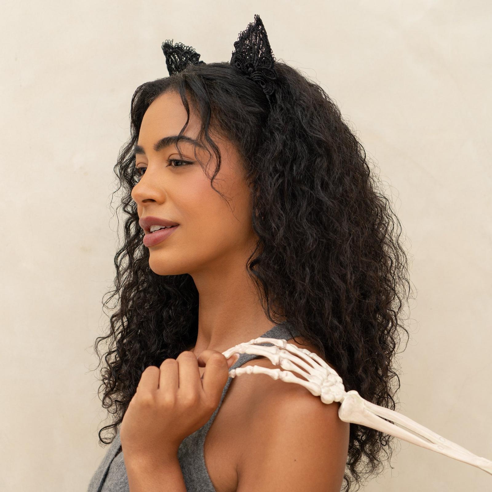 Lace Headband & Mask 2 Piece Set - Black Cat