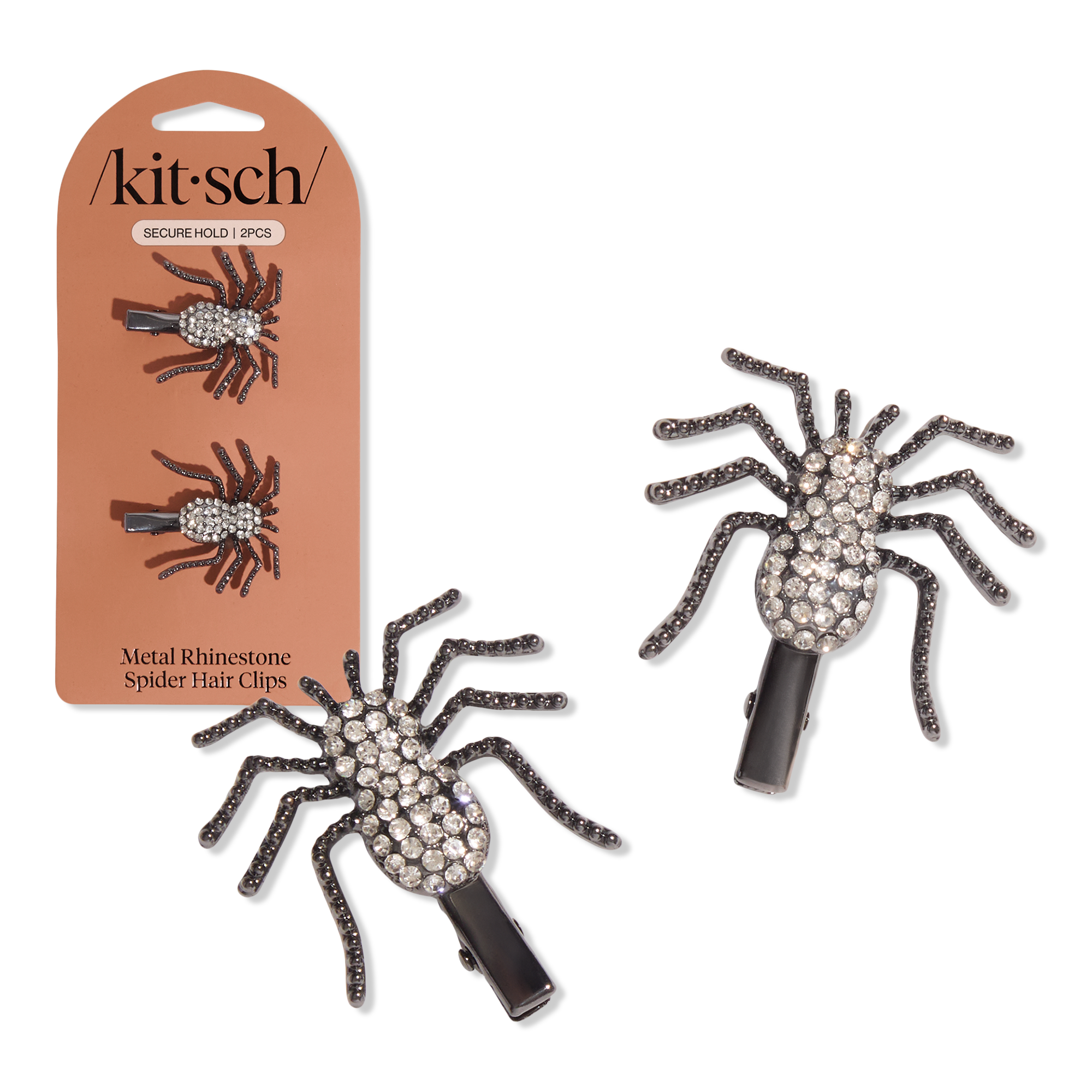 Kitsch Metal Rhinestone Hair Clips 2 Piece Set - Spider #1