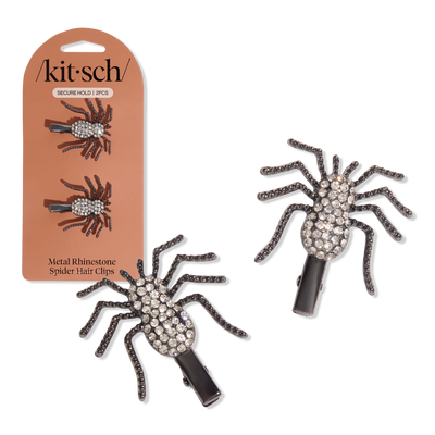 Kitsch Metal Rhinestone Hair Clips 2 Piece Set - Spider