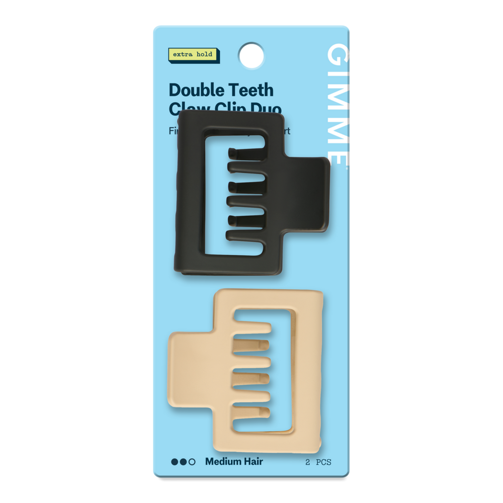 Gimme Beauty Square Double Teeth Claw Clip For Medium Hair - Black/tan In Multi