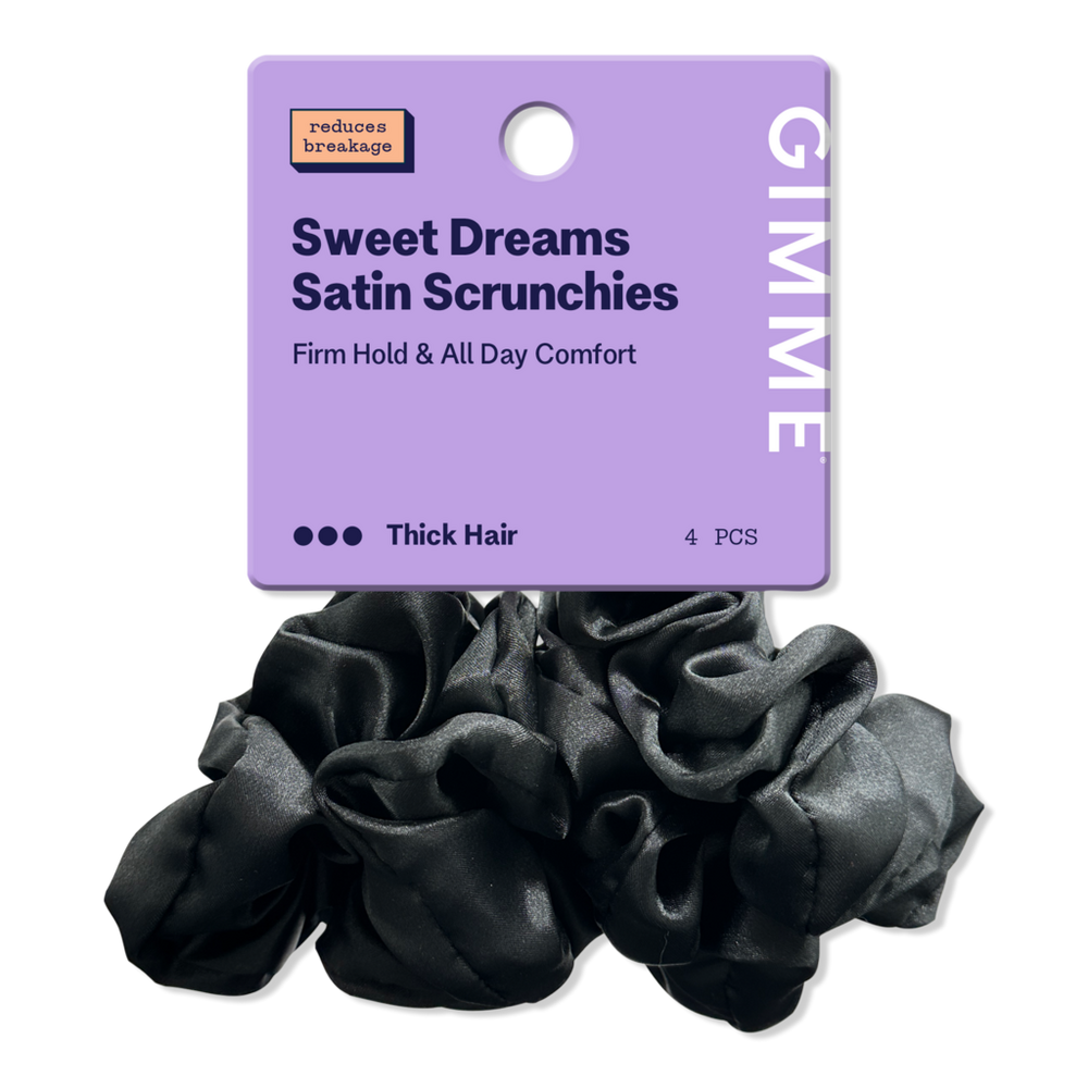 Sweet Dreams Large Satin Hair Scrunchies - Black