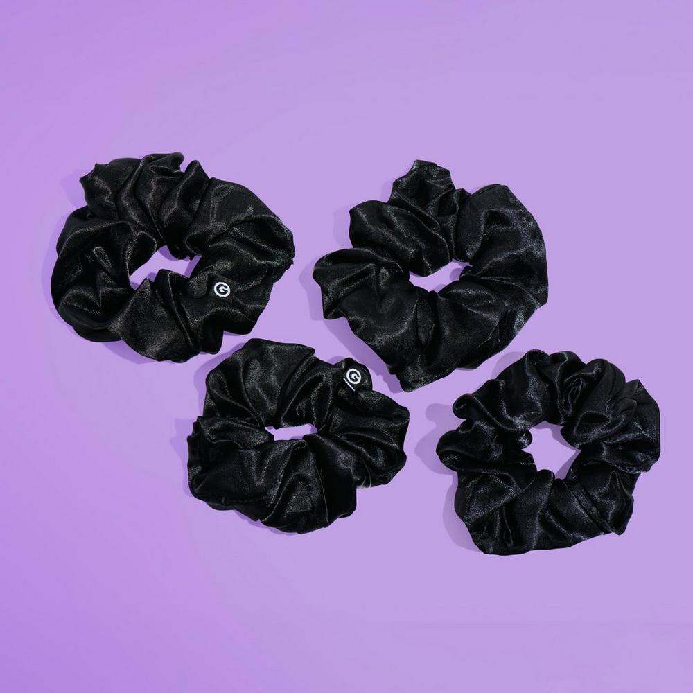 Sweet Dreams Large Satin Hair Scrunchies - Black