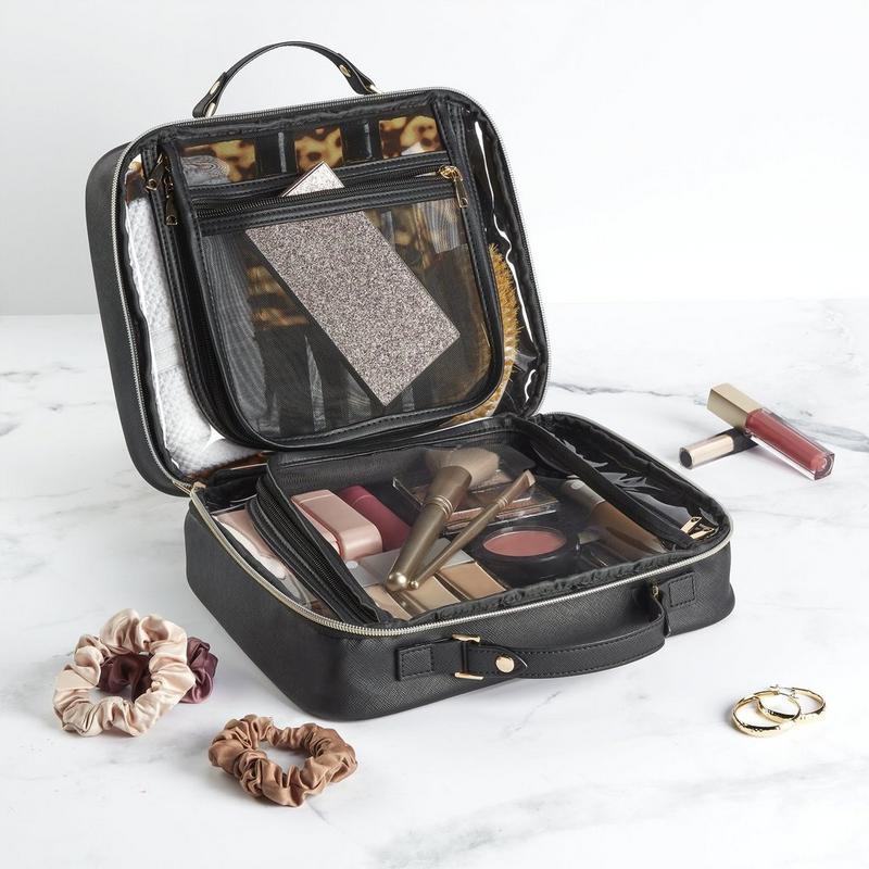 deluxe travel makeup bag HBselect Quilted Bag, 3Pcs Cotton Large Makeup Bags Organizer this bag is the perfect accessory for carrying all your Chella Beauty essentials Lay-n-Go Cosmo Cosmetic Bag, Black