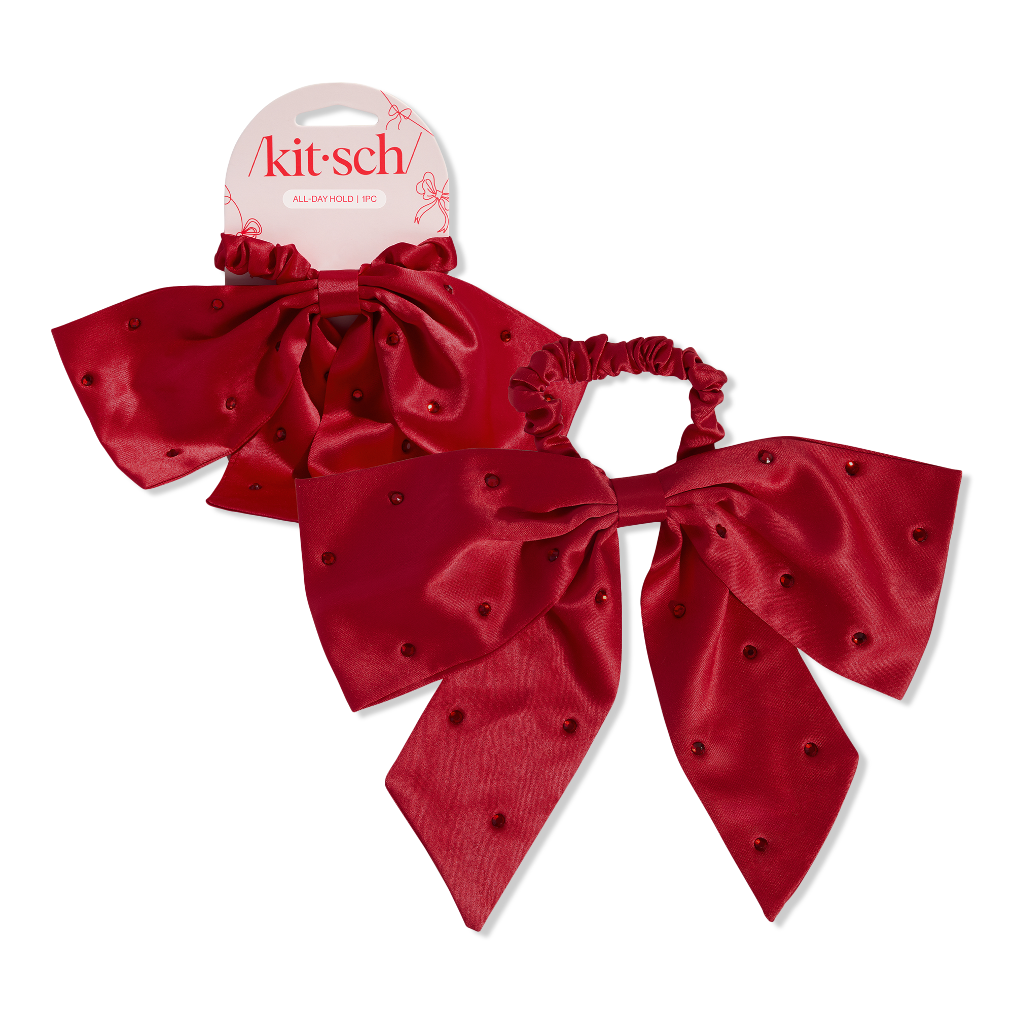 Kitsch Satin & Rhinestone Bow Scrunchie #1