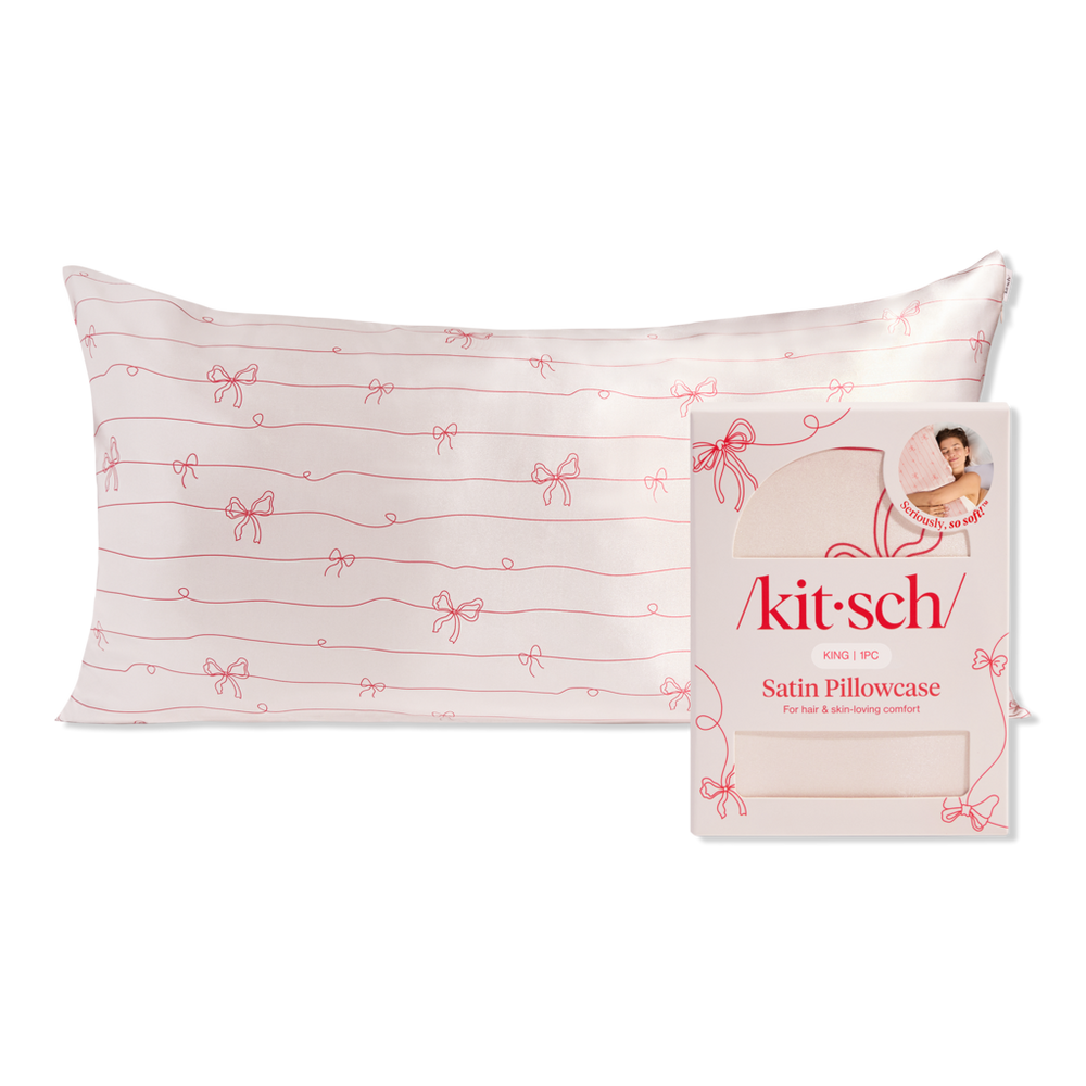 Kitsch Satin King Pillowcase - Striped Bows