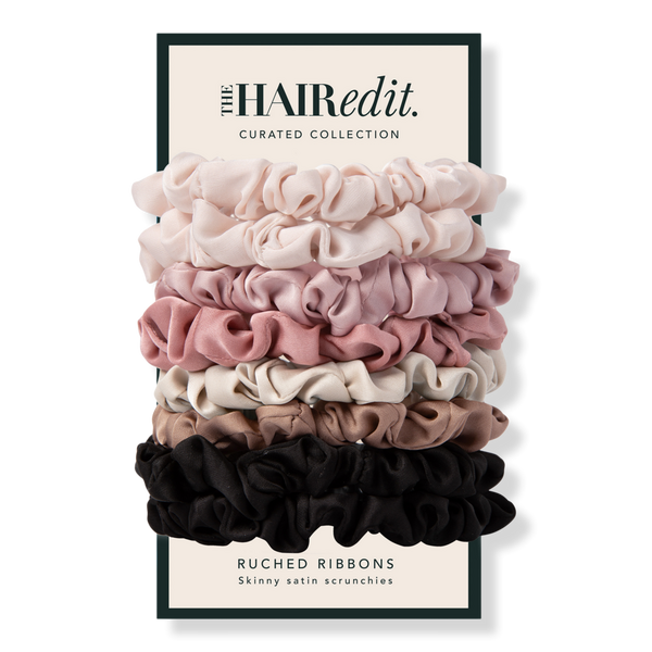 The Hair Edit Ruched Ribbons Skinny Satin Scrunchies Set #1