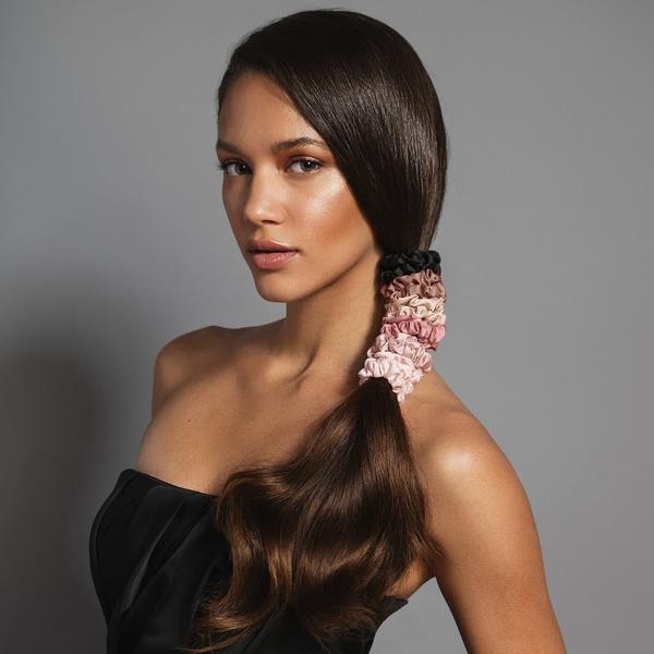 The Hair Edit Ruched Ribbons Skinny Satin Scrunchies Set #2