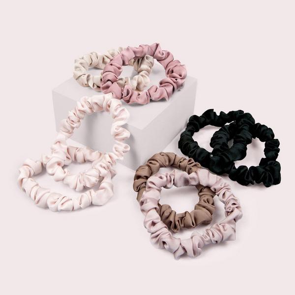 The Hair Edit Ruched Ribbons Skinny Satin Scrunchies Set #4