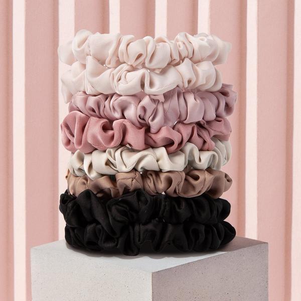 The Hair Edit Ruched Ribbons Skinny Satin Scrunchies Set #6
