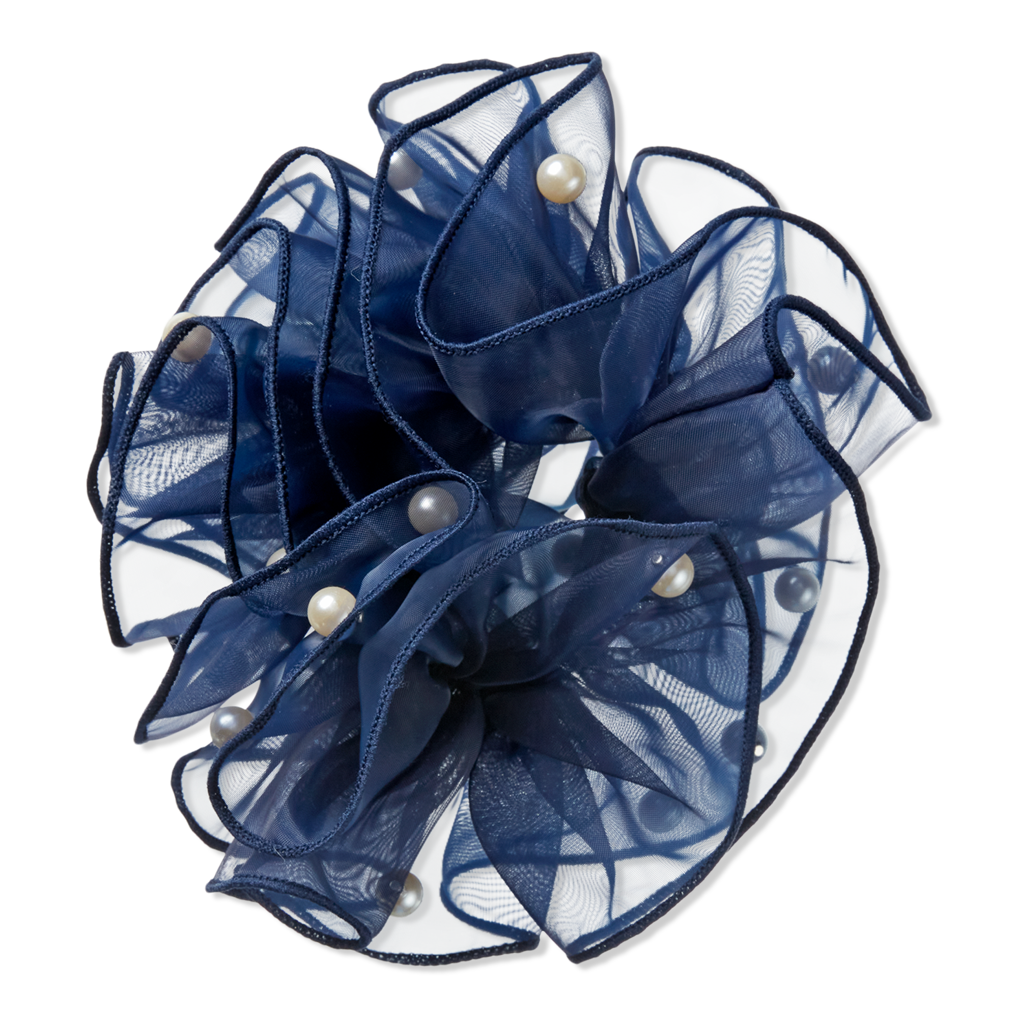 Scünci Navy Blue Scrunchie with Faux Pearls #1