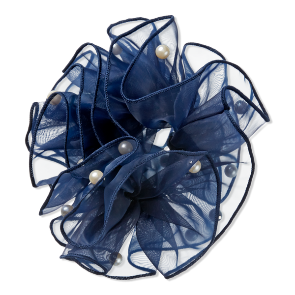 Scünci Navy Blue Scrunchie with Faux Pearls #1