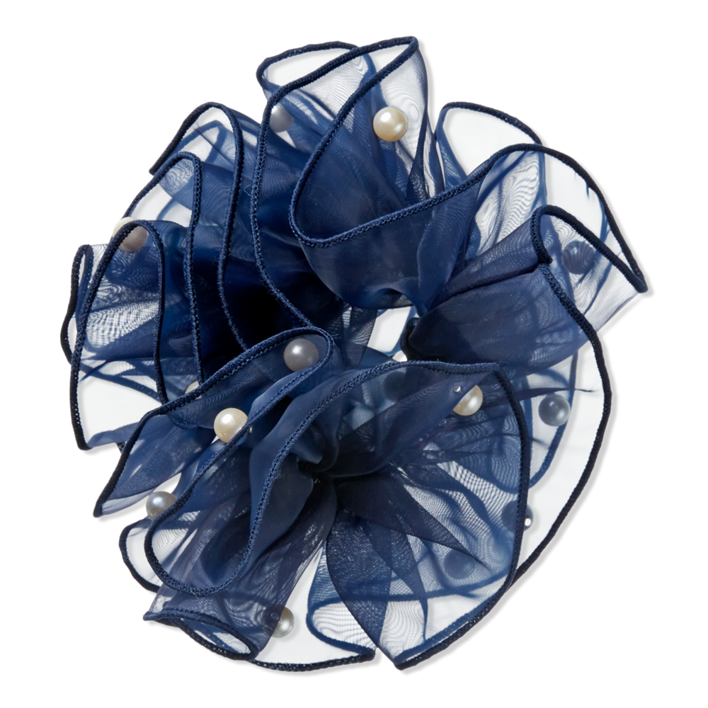 Scünci Navy Blue Scrunchie With Faux Pearls