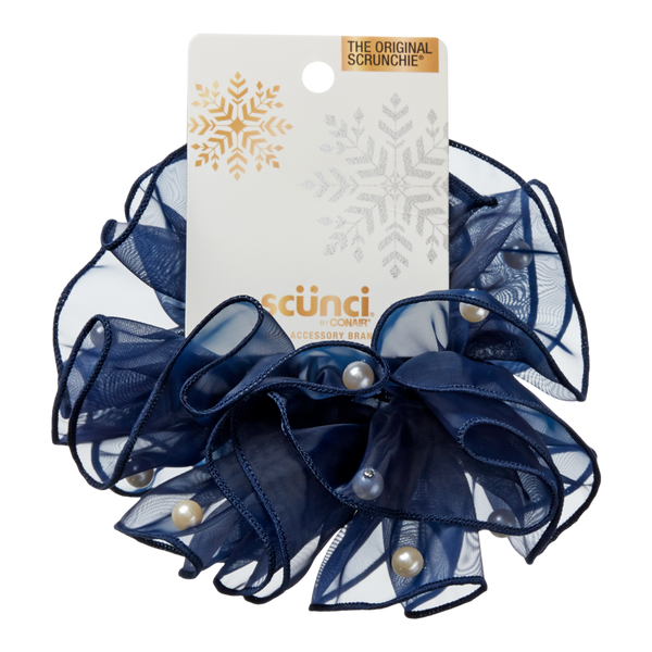 Scünci Navy Blue Scrunchie with Faux Pearls #2