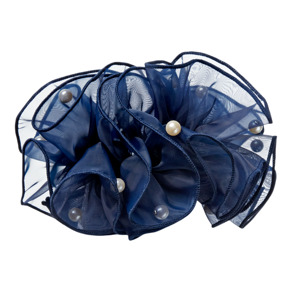 Scünci Navy Blue Scrunchie with Faux Pearls #3
