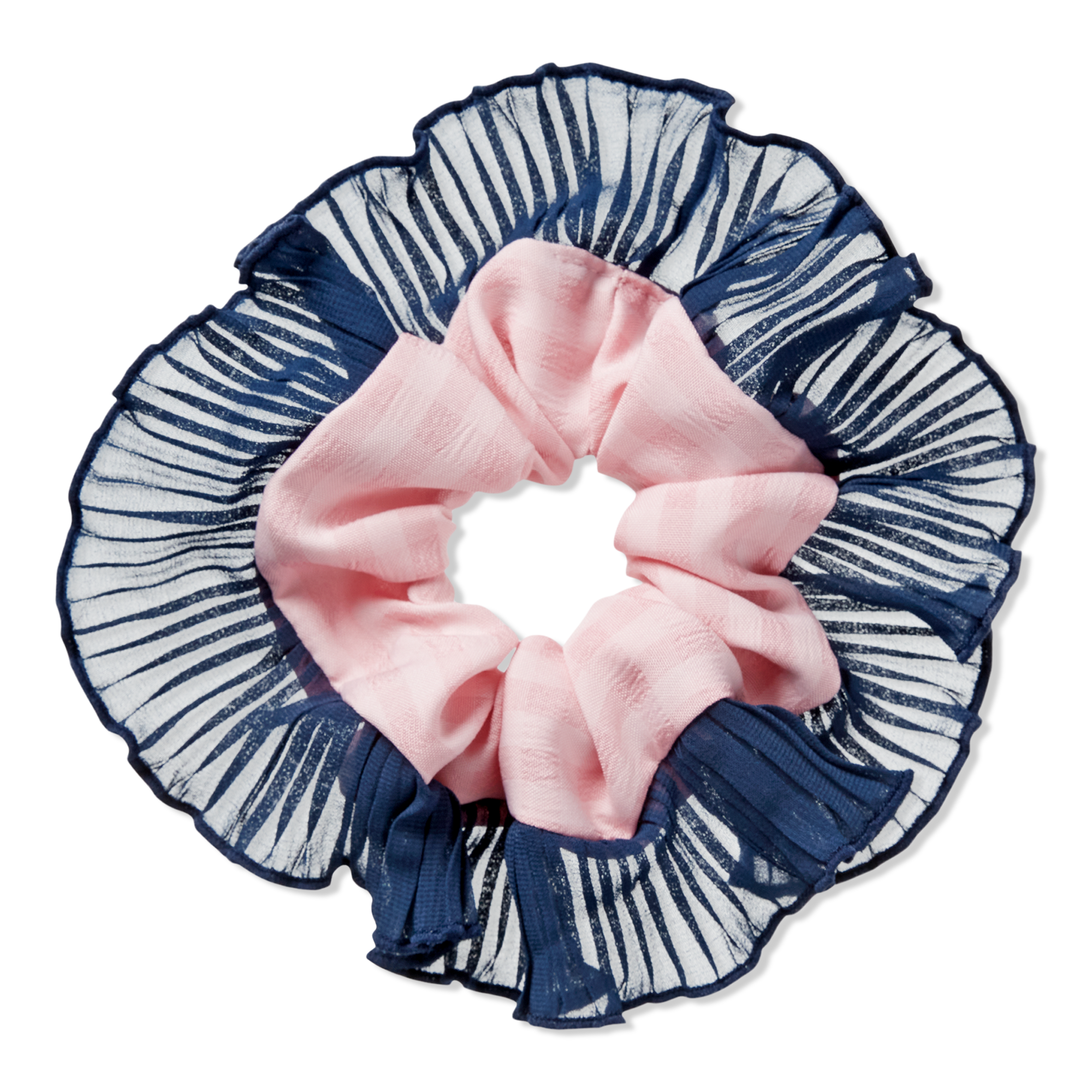 Scünci Navy and Pink Houndstooth Scrunchie #1