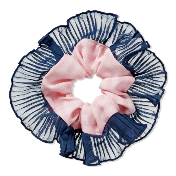 Scünci Navy and Pink Houndstooth Scrunchie #1