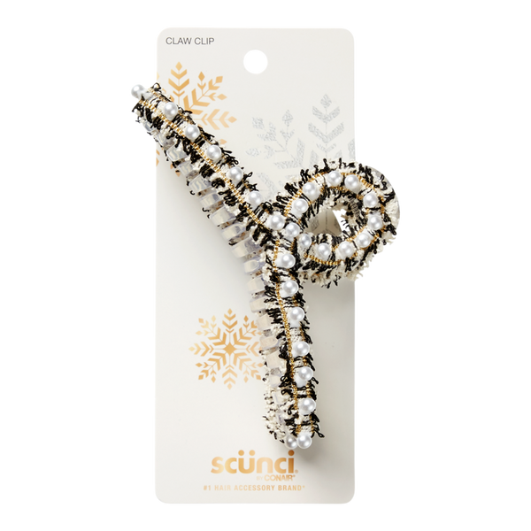 Scünci Tweed Claw Clip with Pearls #2