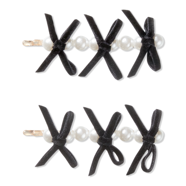 Scünci Black Bow Bobby Pins with Pearls #1