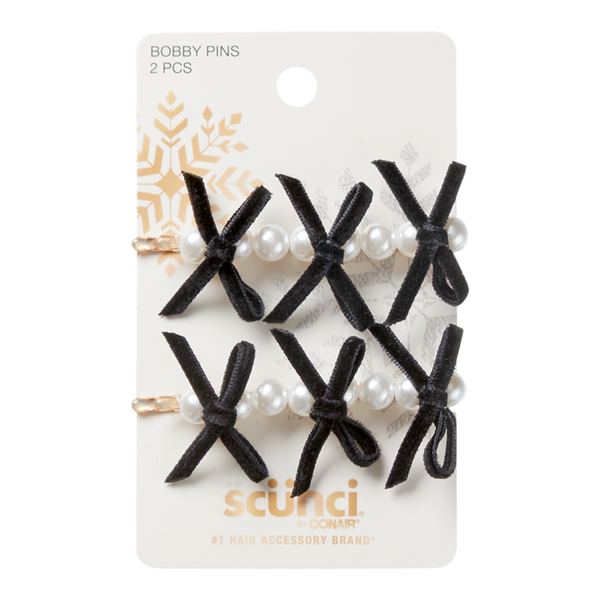 Scünci Black Bow Bobby Pins with Pearls #2
