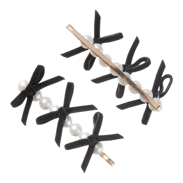 Scünci Black Bow Bobby Pins with Pearls #3