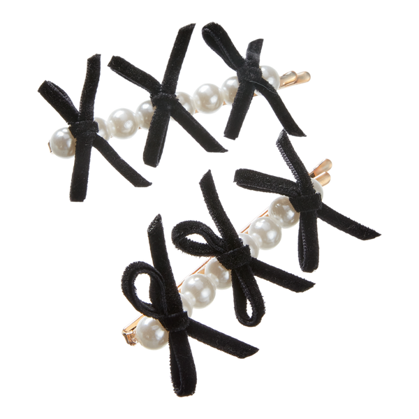 Scünci Black Bow Bobby Pins with Pearls #4
