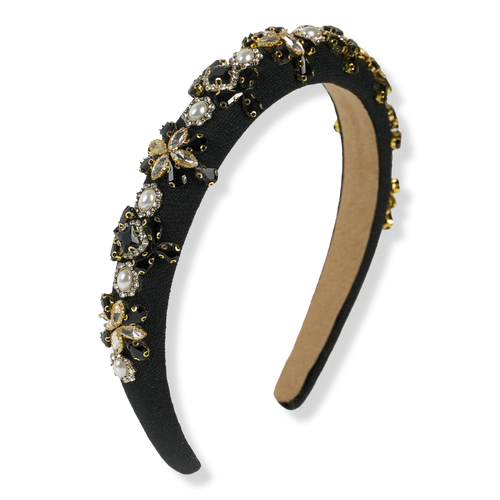 79. Tan Topaz Floral Multi Stone Embellished Headband Eden Floral Headband | LELET NY main image 2