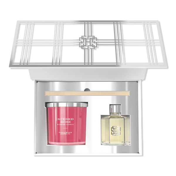 HomeWorx Sueded Rose 14oz Candle and Reed Diffuser Gift Set #1