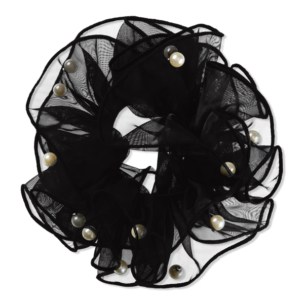 Scünci Black Scrunchie with Faux Pearls #1