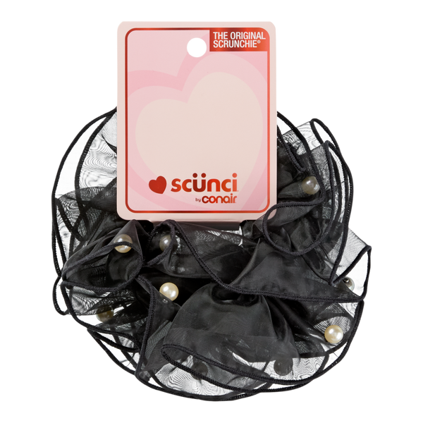 Scünci Black Scrunchie with Faux Pearls #2