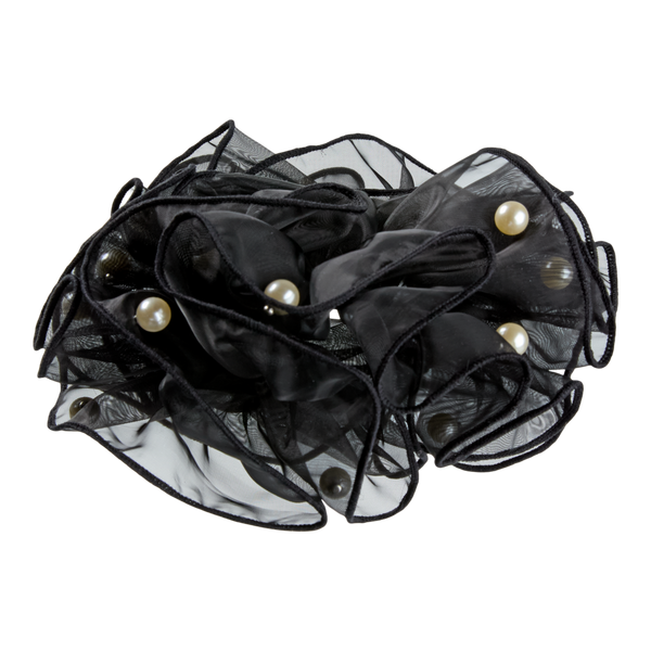 Scünci Black Scrunchie with Faux Pearls #3