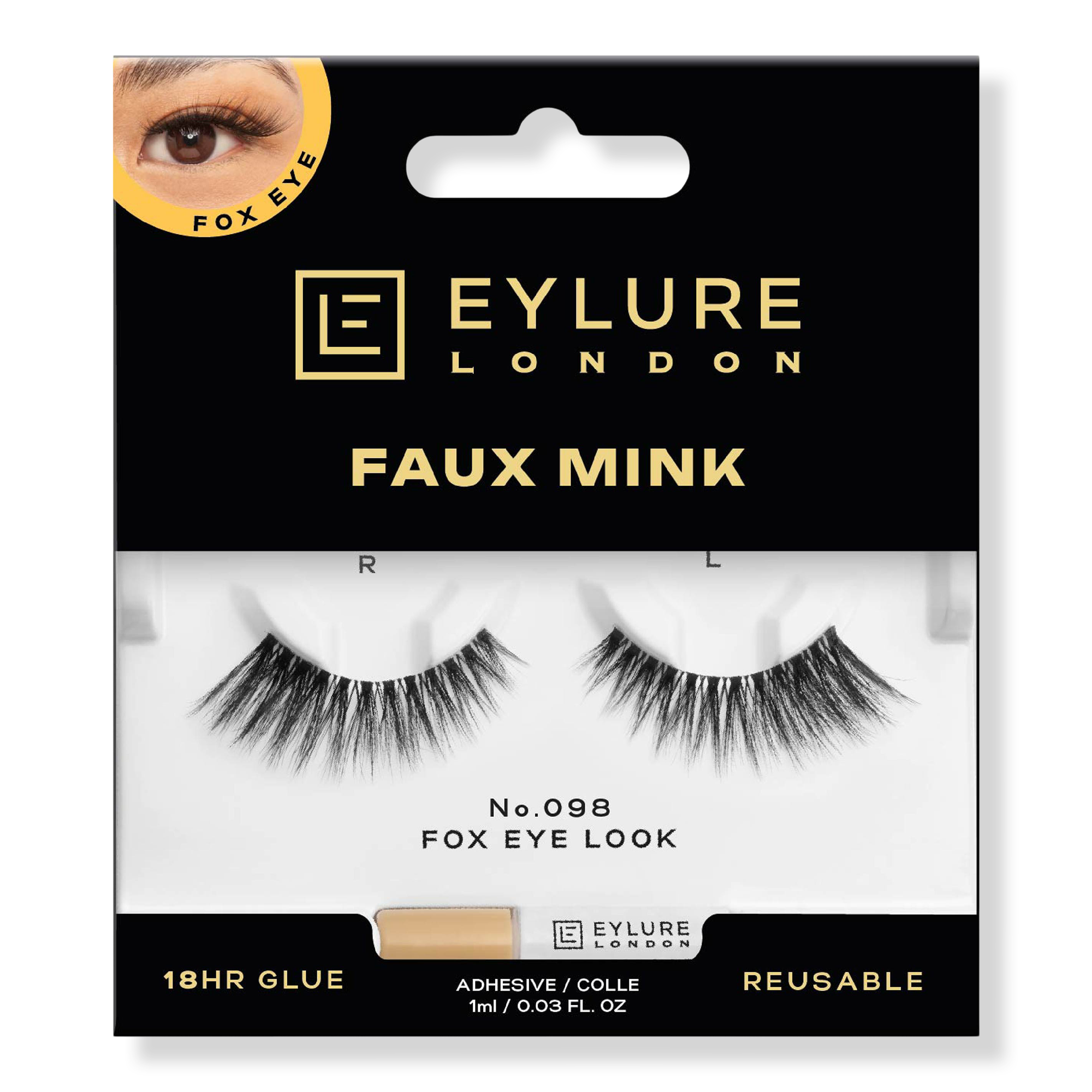 Eylure Faux Mink No.098 False Eyelashes, Fox Eye Look #1
