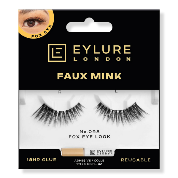 Eylure Faux Mink No.098 False Eyelashes, Fox Eye Look #1