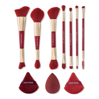Spectrum Very Cherry 10 Piece Makeup Brush, Sponge & Puff Set