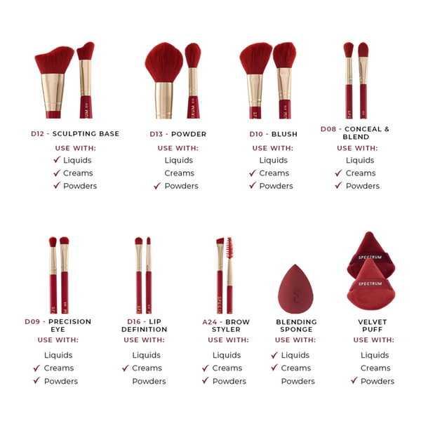 Spectrum Very Cherry 10 Piece Makeup Brush, Sponge & Puff Set #3