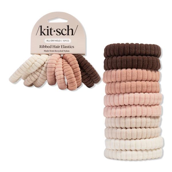 Kitsch Recycled Fabric Ribbed Hair Elastics #1