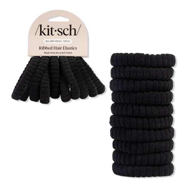 Kitsch Recycled Fabric Ribbed Hair Elastics #1