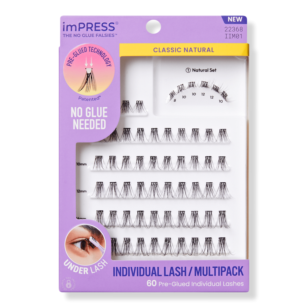 Kiss imPRESS Individual Multipack, Classic Natural Pre-Glued Lash Clusters Kit