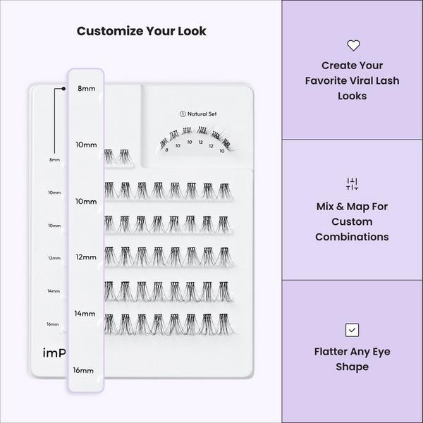 Kiss imPRESS Individual Multipack, Classic Natural Pre-Glued Lash Clusters Kit #7