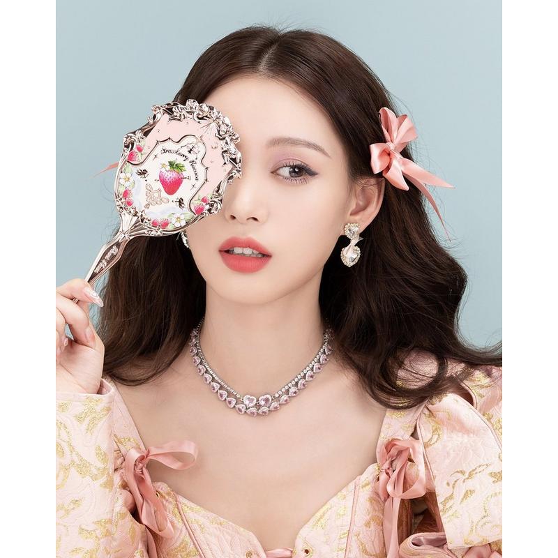 Flower Knows - Soft Pink Strawberry Rococo Series Hand Mirror