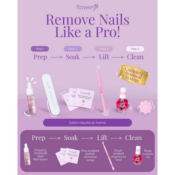 Flowery Pro Nail Removal Kit with Artificial Nail Remover & Pre-Soaked Pads #6