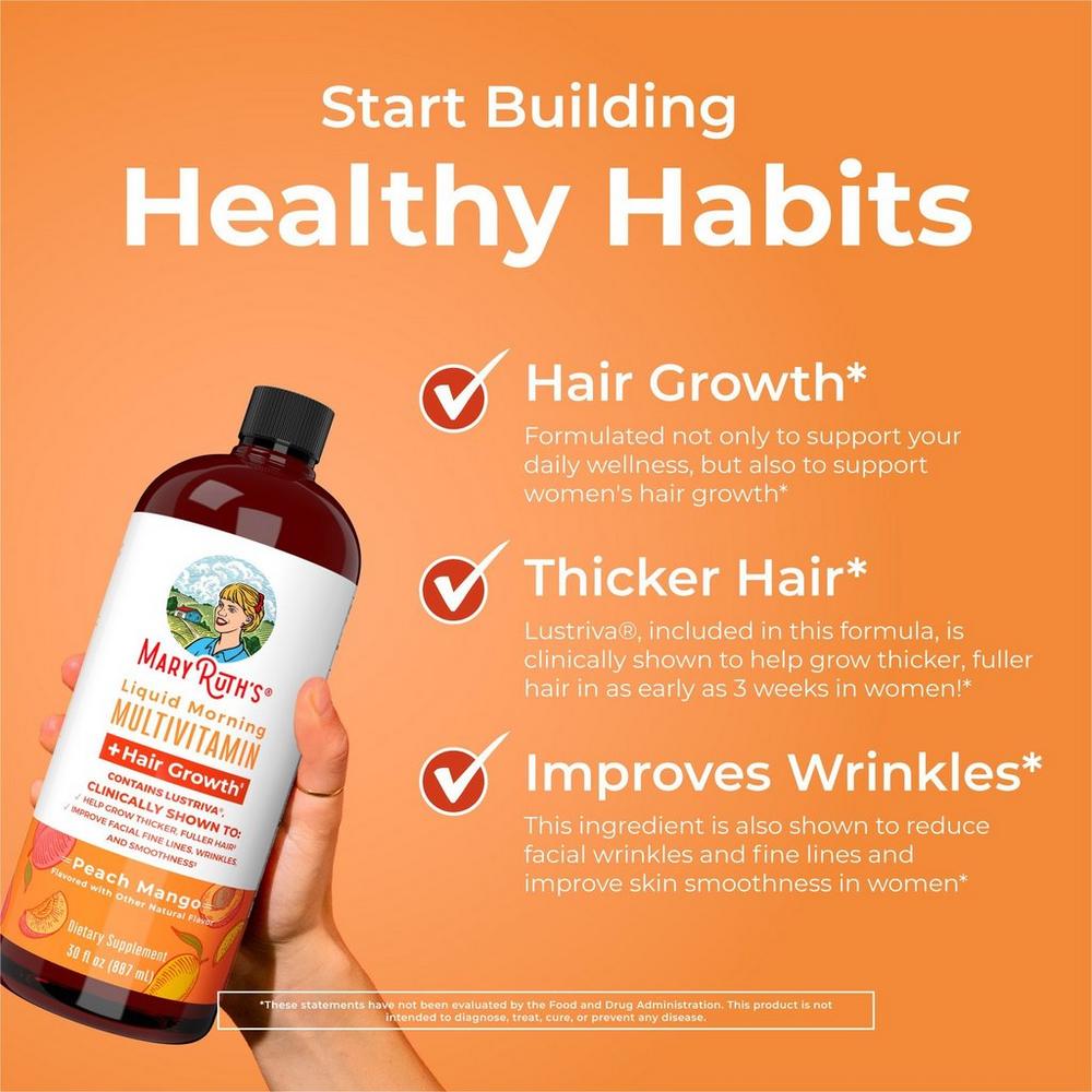 Liquid Morning Multivitamin + Hair Growth Peach Mango - 30 oz