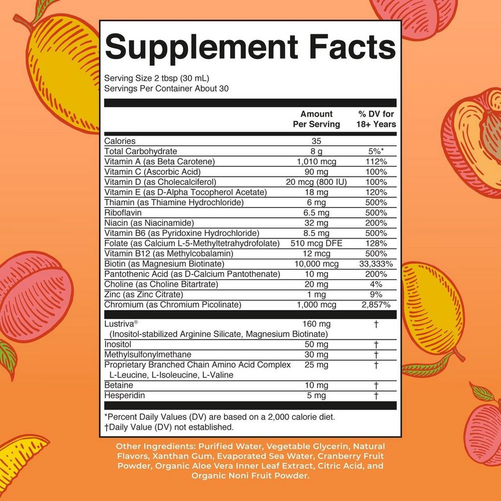 Liquid Morning Multivitamin + Hair Growth Peach Mango - 30 oz